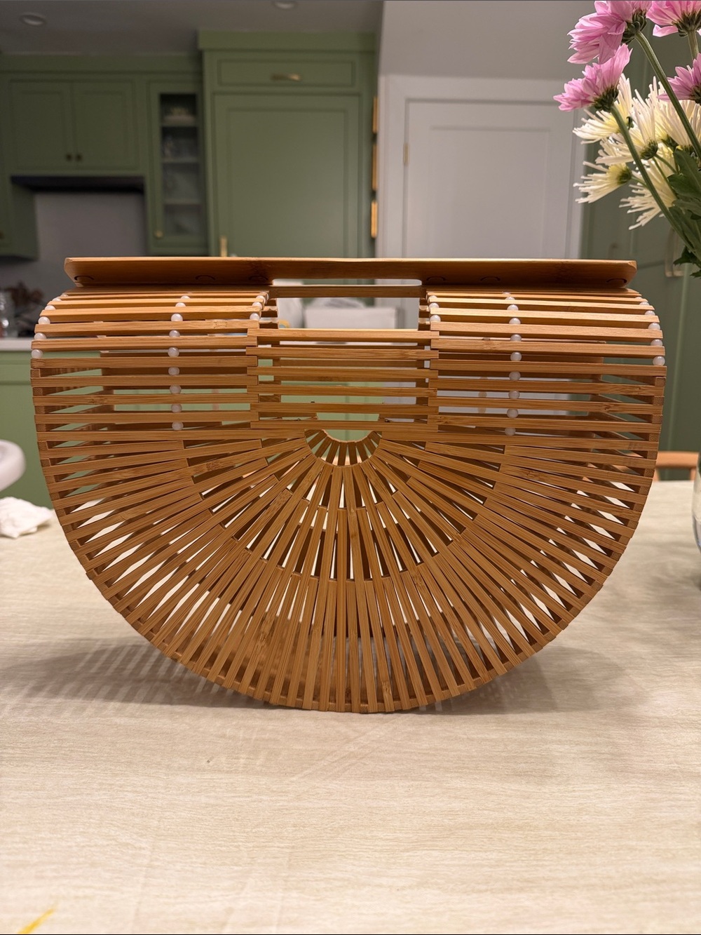 Semi-Circle Bamboo Arc Handbag - Natural Brown
